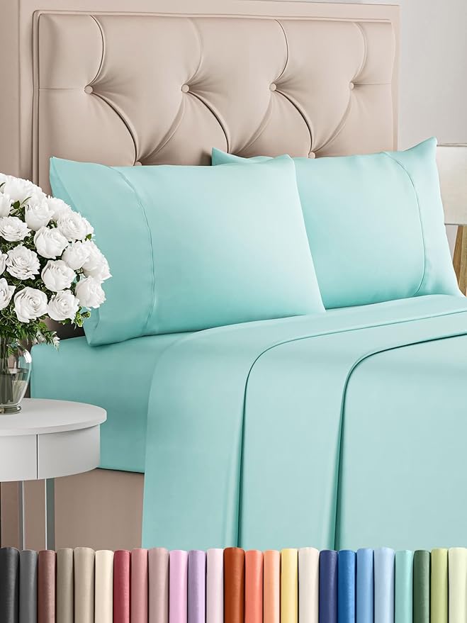 Twin 4 Piece Sheet Set - Comfy Breathable & Cooling - Ultra Soft Hotel Luxury Bedding Set w/ 8-16 Inch Deep Pockets - 1 Flat & 1 Fitted Sheet & 2 Pillowcases - Wrinkle Free and Easy Care - Spa Blue