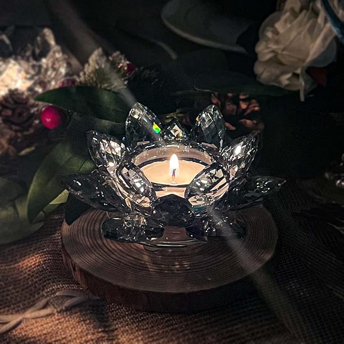 Crystal Lotus Flower Tealight Candle Holders/Glass Tea Light Candlestick Decor Decoration for Christmas Home Wedding Party… (Blue 1pc)