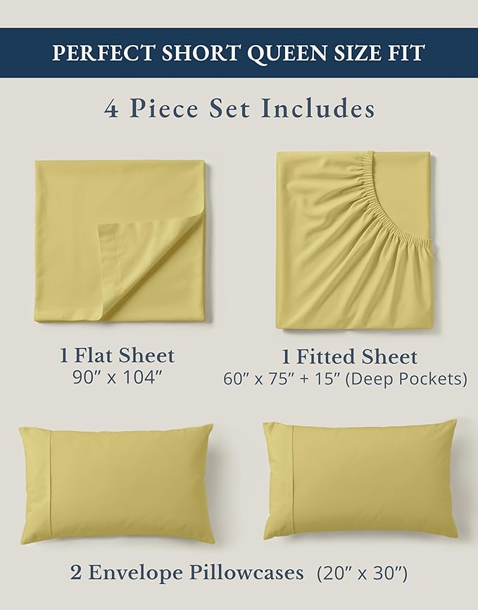 LANE LINEN RV Queen Sheets Set, 4Pc 100% Organic Cotton Bed Sheets Short Queen Size, Soft, Percale Weave, Luxury Hotel Sheets RV Queen Size, Breathable RV Queen Sheets Deep Pocket Upto 15" - Cocoon