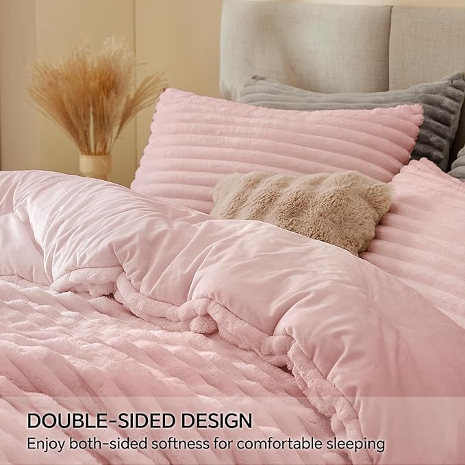 BEDELITE Fleece Twin Comforter Set -Super Soft & Warm Fluffy Pink Bedding, Luxury Fuzzy Heavy Bed Set for Winter with 1 Pillow case