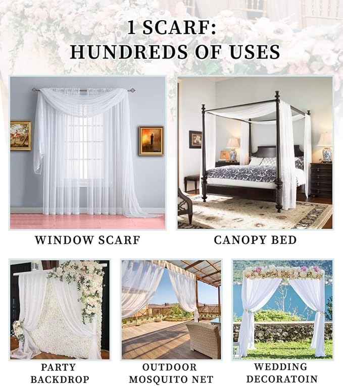 Warm Home Designs 24 Feet Long Grey Silver Sheer Window Scarf. These XXL Length Valance Scarves 54 X 288 Inches in Size. Great as Bed Canopy or Wedding Arch Draping Fabric. AM Silver 288"