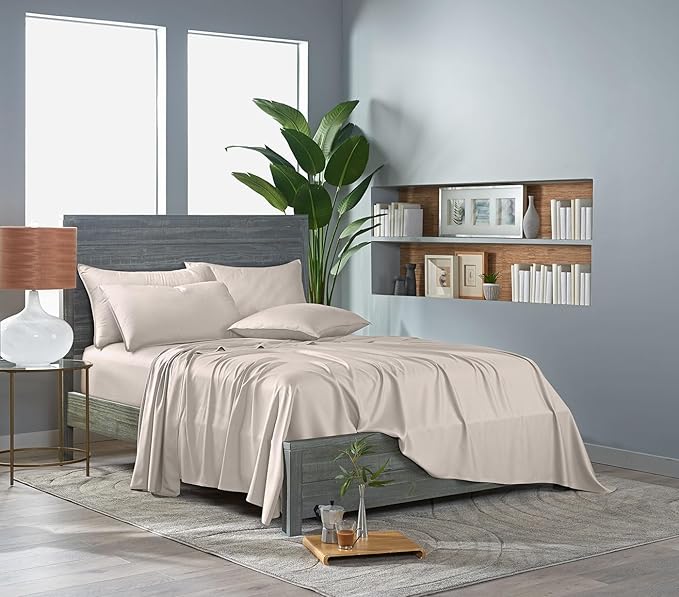 Pure Bamboo Twin Sheets, Genuine 100% Organic Viscose Derived from Bamboo Bed Sheet Set, Luxuriously Soft & Cooling, Double Stitching, Lifetime Quality Promise (Twin, Creme)