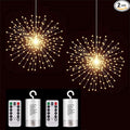 2 Pack Starburst Sphere Lights,200 LLED Firework Lights, 8 Modes Dimmable Remote Control Waterproof Hanging Fairy Light, Copper Wire Light for Patio Parties Christmas (Battery Operated)