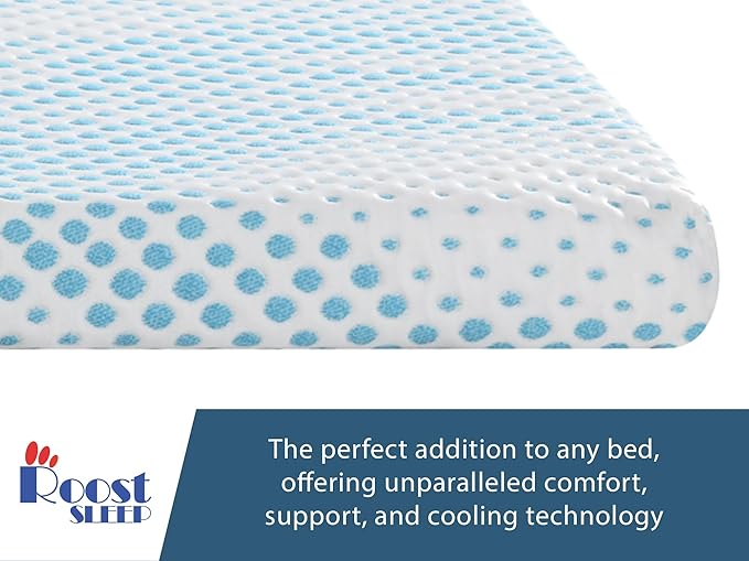 Roost Sleep Cool Cloud Supreme 3 Inch Gel Memory Foam Full Mattress Topper – Cooling, Ventilated Design for Back and Pressure Relief
