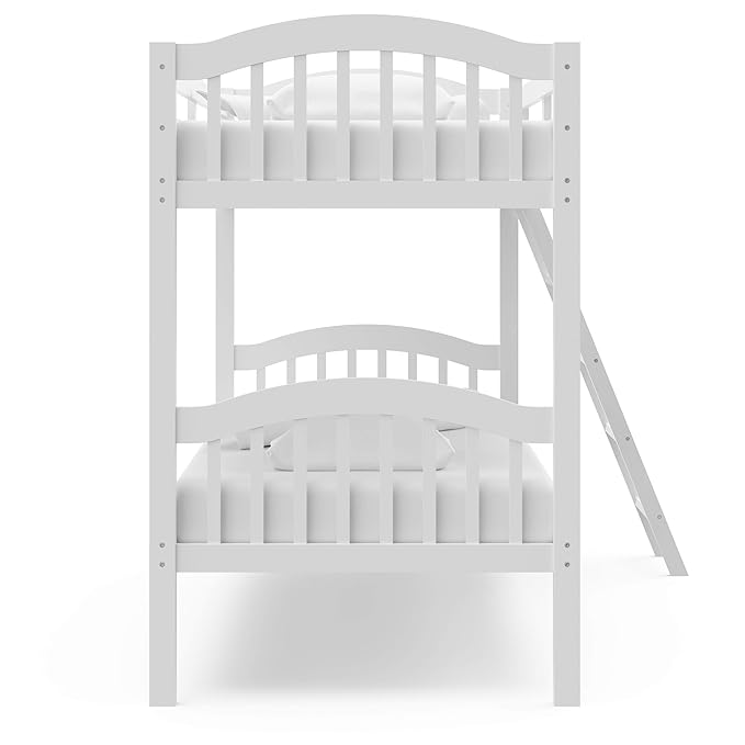 Storkcraft Long Horn Twin-Over-Twin Bunk Bed (White) - GREENGUARD Gold Certified, Converts to 2 Individual Twin Beds