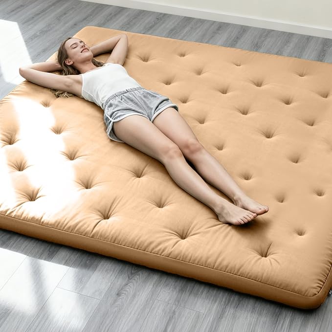 ZonLi Japanese Floor Futon Mattress Twin Size 75"x 39", 100% Cotton Cover 4'' Thicken Tatami Mattress, Foldable Sleeping Pad, Portable Dormitory Tatami Mat, Roll Up Floor Lounger Bed for Adult