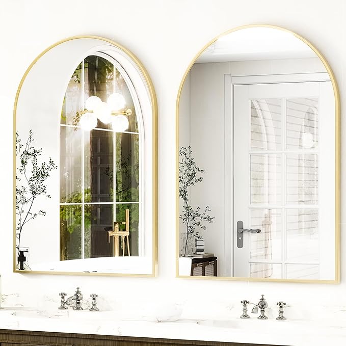 HARRITPURE Arched Wall Mirror – 30"x40" Arch Bathroom Mirror Metal Frame Vanity Mirror for Bedroom, Entryway Dresser Decor, Gold