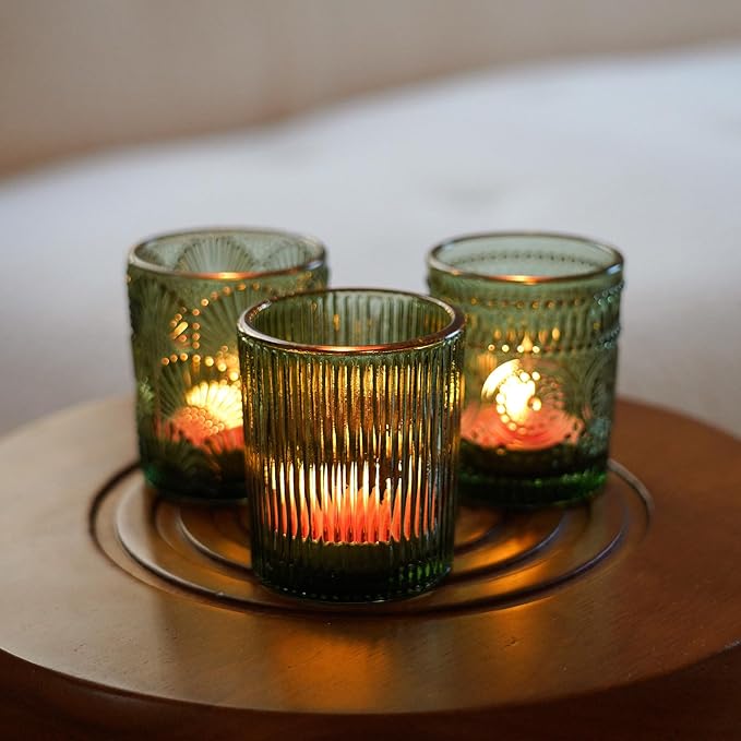 70pcs Assorted Votive Candle Holders - Green Glass Tea Lights Candle Holder in Bulk, Tealight Candle Holder for Table Centerpiece Wedding Decor Home Decoration