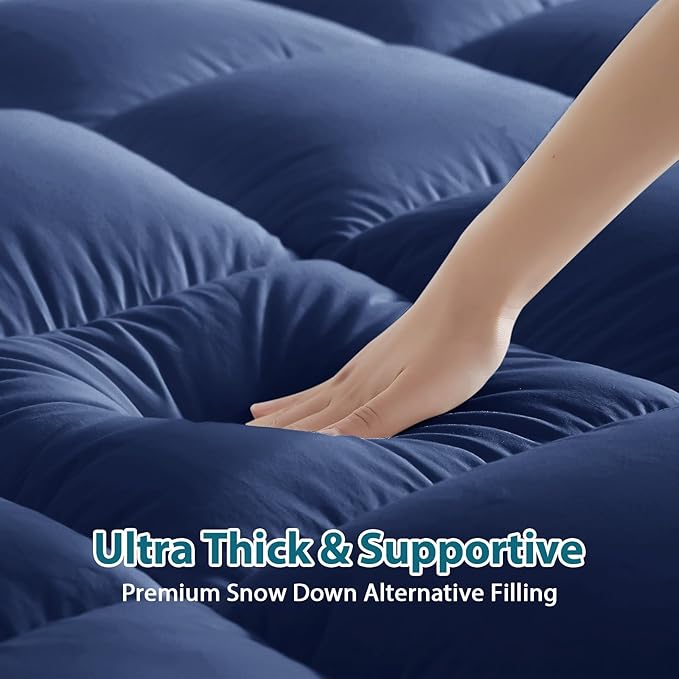 CYMULA King Size Mattress Topper - Extra Thick Cooling Mattress Pad Cover for Back Pain - Soft Mattress Protector Firm Bed Topper Pillow Top with 8-21 Inch Deep Pocket 3D Snow Down Alternative Fill