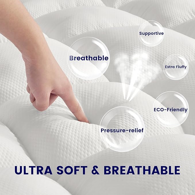 SLEEP ZONE Mattress Topper King Size, Extra Thick Fitted Mattress Pad for Back Pain, Plush and Support Mattress Cover, Deep Pockets Mattress Protector, Hotel Quality (White, King)