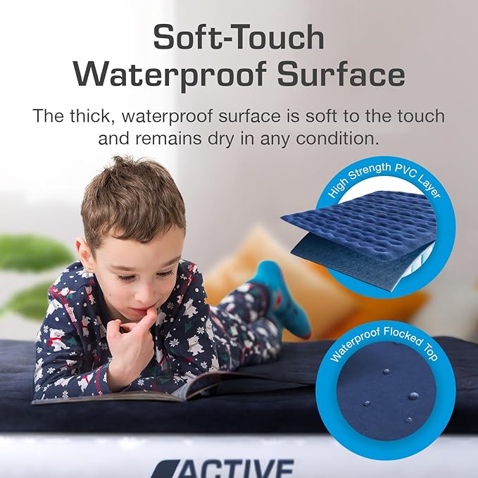 Active Era Twin Air Mattress with Built-in Pump & Raised Pillow - Heavy Duty Puncture Resistant, Waterproof Blow Up Bed