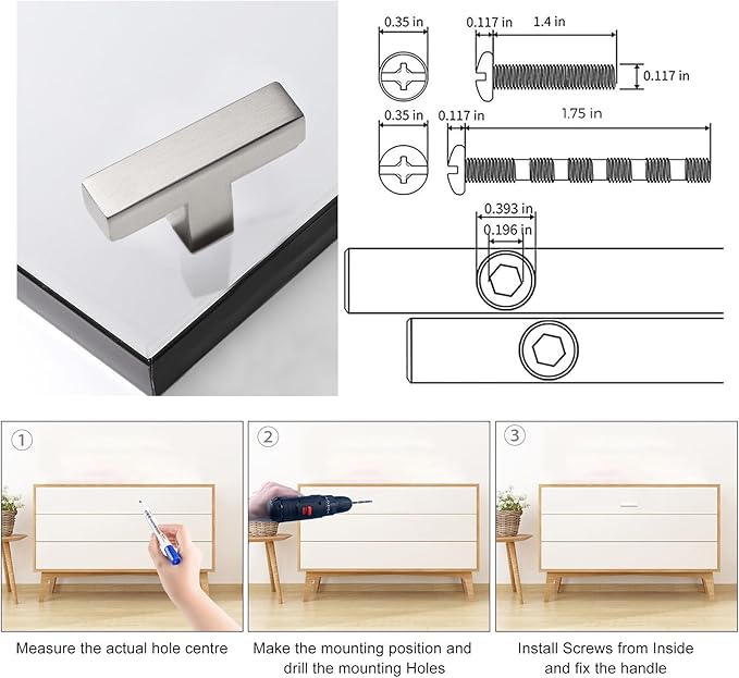 Cabinet Pulls Single Hole Cabinet Handles, 20 Pack Square Brushed Nickel Bar Cabinet Pulls Drawer Cabinet Knobs Cupboard Hardware Cabinet Handles, Stainless Steel Single Hole Cabinet Knobs