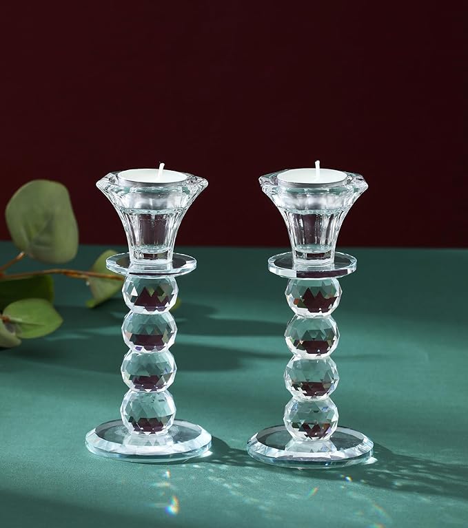 Crystal Candle Holder Set, 2 Pcs Taper Glass Candlestick Holders, Unity Clear Candle Holders for Dinning, Party, Wedding, Birthday, Multi Pillar Candelabra Candle Holder Stand Decorative