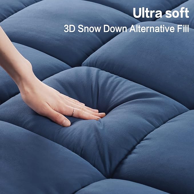 SOPAT Mattress Topper Twin XL Size Extra Thick Mattress Pad 8-21" Deep Pocket Soft Down Alternative Fill Mattress Protector Pillow Top Mattress Cover (39x80 Inches, Navy Blue)