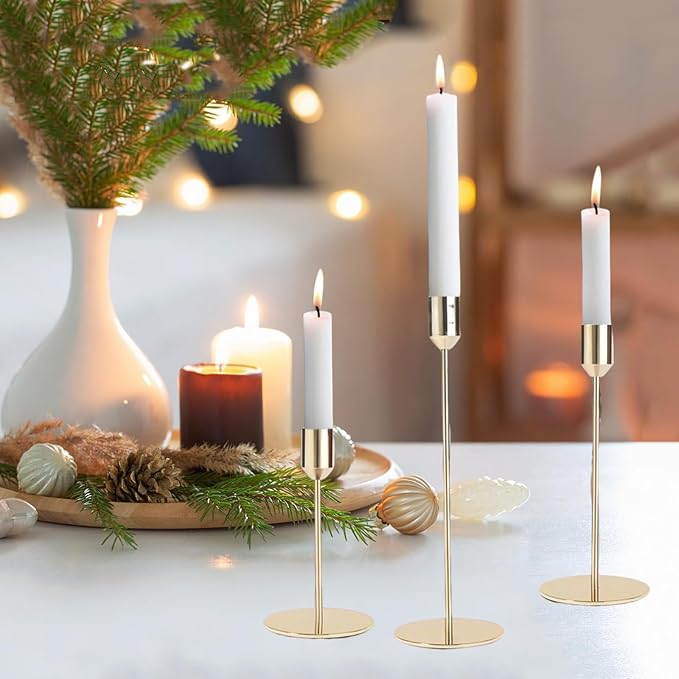 Gold Candlestick Holders Bulk, Taper Candles Holder for Table Centerpiece Set of 18 Metal Candle Sticks Holders Stand Candelabra Candle Holder for Christmas, Wedding, Dinning, Home Decor