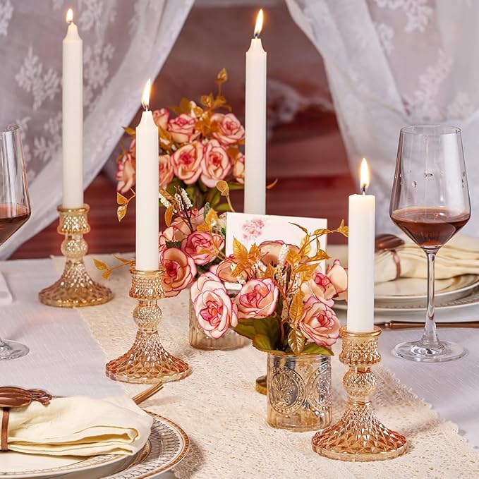 Taper Candlestick Holder Set of 6, Gold Candle Holders & Vintage Candlestick Holders, Glass Candle Holder for Table Centerpieces, Fall, Christmas, Autumn, Thanksgiving Decor