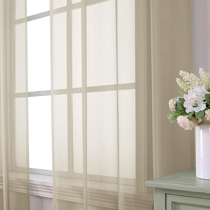 Aiyufeng Taupe Sheer Curtains 84 Inches Long 2 Panels Set, Semi Transparent Voile Rod Pocket Sheer Window Drapes for Bedroom Bed Canopy Living Room Dining Wedding Party Backdrop, 40W x 84L inch