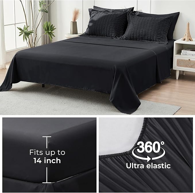 HYMOKEGE Black Twin Comforter Set Seersucker 5 Pieces, All Season Luxury Bed in a Bag for Bedroom, Bedding Set with Comforters, Sheets, Pillowcase & Sham
