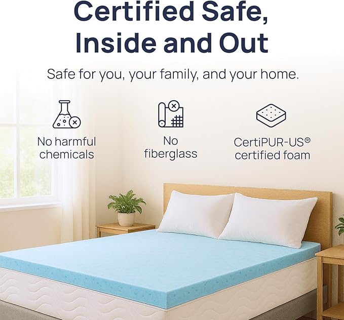 Sure2Sleep Gel Swirl Memory Foam Mattress Topper - 3 Inch, Pressure Relieving, Cooling Comfort - Made in The USA & CertiPUR-US Certified - Softens Firm Beds and Extends Mattress Life - Full Size