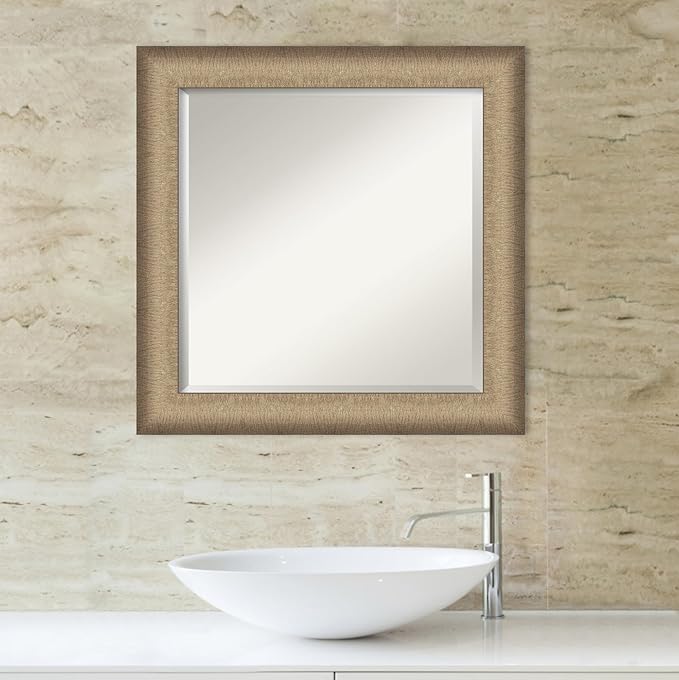 Amanti Art Bronze Bathroom Mirror for Over Sink, 25x25 Elegant Brushed Bronze Square Vanity Mirror, Medium Casual Frame, Hangs Horizonally and Vertically, Bathroom Wall Decor, Beveled Edge