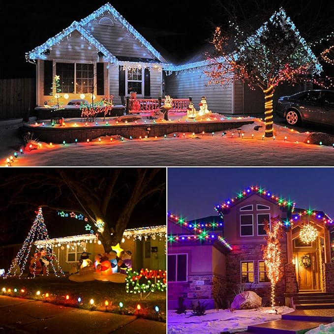 Brizled Christmas Lights Multicolor, 16FT 25 LED Faceted C9 Outdoor Christmas Lights Connectable, 120V UL Certified Xmas Tree Light, Waterproof String Light for Xmas Tree, Wreath, Roof, Patios