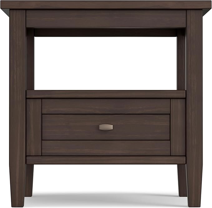 SIMPLIHOME Warm Shaker SOLID WOOD 20 inch Wide Rectangle Transitional End Table in Warm Walnut Brown for the Living Room and Bedroom
