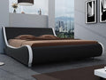 SHA CERLIN Modern Low Profile Platform Bed Frame King Size, Stylish Faux Leather Upholstered Sleigh Bed with Ergonomics Headboard, No Box Spring Needed, Black & White