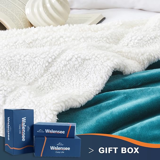 Walensee Sherpa Fleece Blanket (Twin Size 60”x80” Teal) Plush Throw Fuzzy Super Soft Reversible Microfiber Flannel Blankets for Couch, Bed, Sofa Ultra Luxurious Warm and Cozy for All Seasons