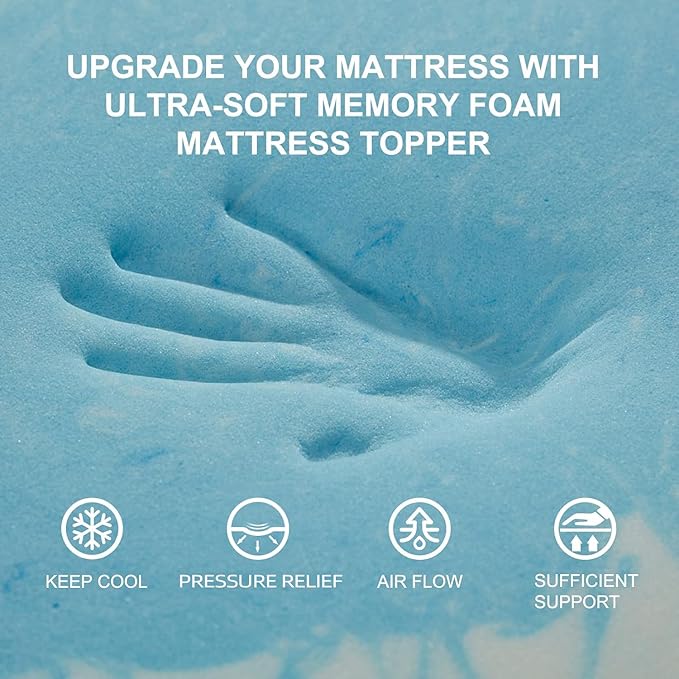 SINWEEK 2 Inch Memory Foam Mattress Topper Twin XL, Twin Extra Long Mattress Pads for College Dorm Single Bed, Pressure Relieve CertiPUR-US Certified, 39x80 Inches, Blue