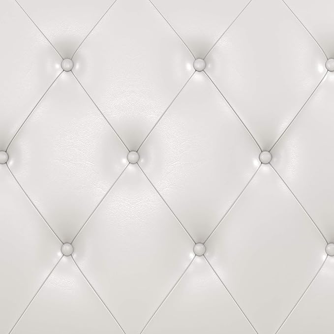 DHP Dakota Upholstered Platform Bed with Diamond Button Tufted Headboard and Footboard, No Box Spring Needed, King, White Faux Leather