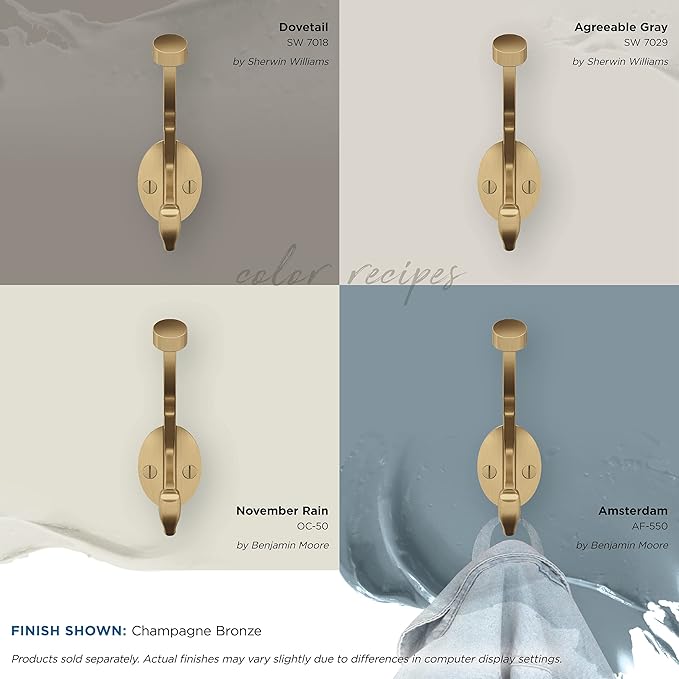 Amerock H55465CZ | Adare Double Prong Decorative Wall Hook | Champagne Bronze Hook for Coats, Hats, Backpacks, Bags | Hooks for Bathroom, Bedroom, Closet, Entryway, Laundry Room, Office
