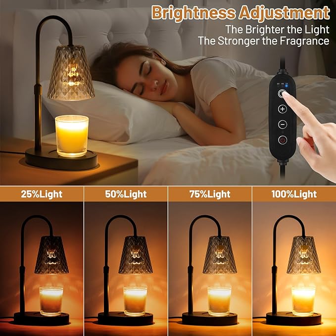 Candle Warming Lamp with Timer : Adjustable Light Level Adjustable Height Flameless and Smokeless Safety Candle Lamps - Jar Candles Home Decoration