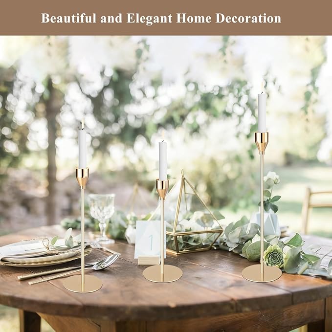 Gold Candlestick Holders Bulk, Taper Candles Holder for Table Centerpiece Set of 18 Metal Candle Sticks Holders Stand Candelabra Candle Holder for Christmas, Wedding, Dinning, Home Decor