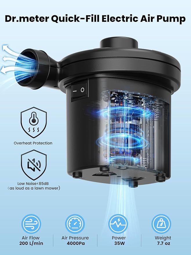 Air Mattress Pump, 3 Ways Powered Portable Electric Air Pump with 3-Nozzle AC 110V, DC 12V, Battery Operated Quick-Fill Inflator Deflator for Inflatable Pool Float Air Bed Boat Swimming Ring