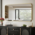 BEAUTYPEAK 26" x 38" Rectangular Aluminum Alloy Frame Wall Mounted Bathroom Mirror with Rounded Corners, Gold