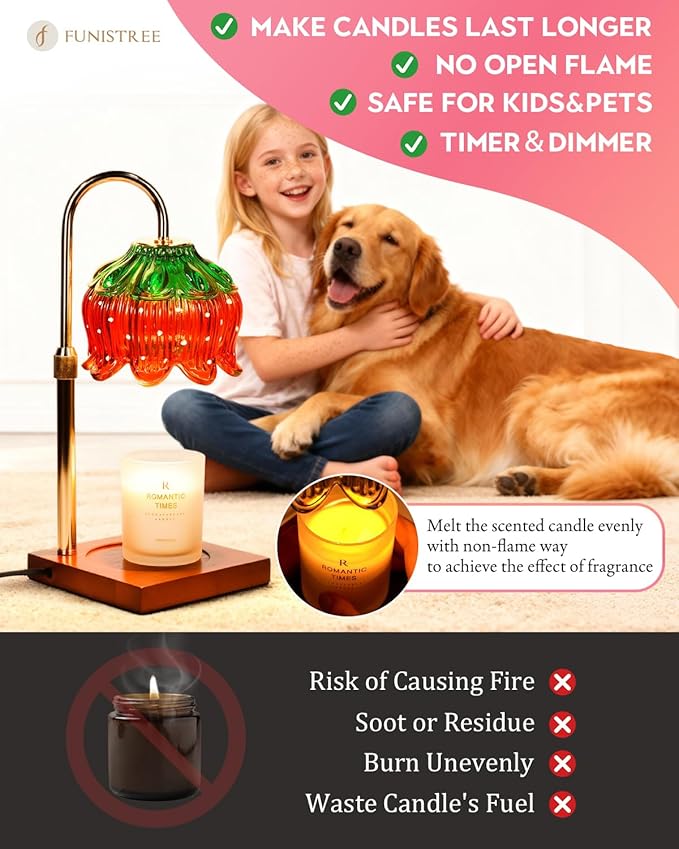 Strawberry Candle Warmer Lamp with Timer Dimmer, Adjustable Height Gifts for Women Mom Birthday Christmas House Warming Gifts New Home Bedroom Decor, Cute Candle Warmer Light for Jar Candles