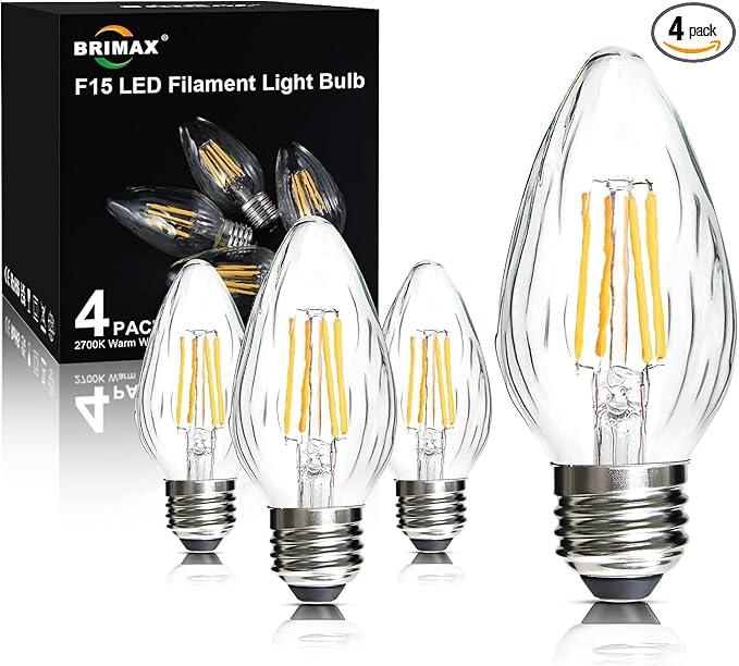 BRIMAX F15 6W Led Porch Light Bulbs Outdoor, Equivalent 60W Incandescent Bulb, E26 Medium Base Dimmable 2700K Soft Warm White Flame Wrinkle Glass,Post Light Bulb for Ceiling Fan and Lantern Lamp,4Pack