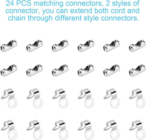 200 Inch Ceiling Fan Pull Chain, (Upgrade Rust Proof) 3.2mm Beaded Pull Chains Extension, Light Chain Pulls Extenders Great Pulling Force Stainless Steel with 24 Matching Connectors 2 Styles, By PSISO