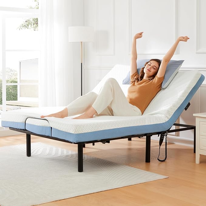 Marsail Queen Adjustable Bed Base Frame with 4 Height Options, Independent Head and Foot Incline, 4 USB Ports and 5 Min Assembly for Lounging, Reading, Reduce Snoring and Acid Reflux