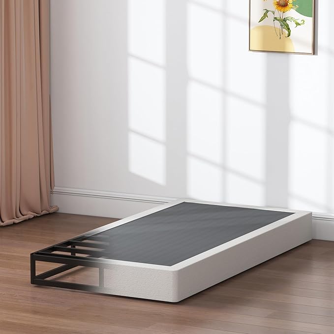 Box Spring Twin 7 Inch Metal Box Spring Twin Size Basics Bed Base, Mattress Foundation,Black Heavy Duty Structure with Cover, No Noise,Easy Assembly