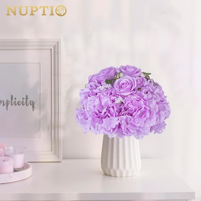 NUPTIO Flower Ball Arrangement Bouquet: 10 Pcs 11.8 inch Diameter Light Purple Rose Fake Flowers Balls for Wedding Centerpiece Decorations Artificial Flower Centerpieces for Tables