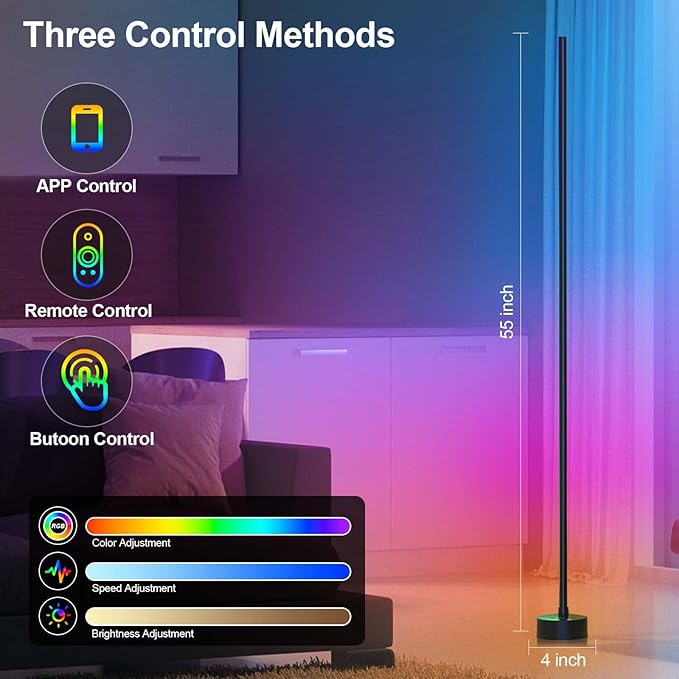 Corner Floor Lamp, 2 Pack LED Corner Lamp with App/Remote/Button Control, Smart RGB Floor Lamp with 16 Million DIY Colors & 68+ Scene, Music Sync for Living Room, Bedroom, Gaming Room