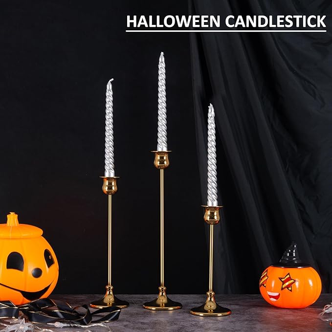 Taper Candle Holder Tall Vintage Metal Candlestick Holders Candle Stick Candelabra for Halloween Thanksgiving Christmas Holiday Wedding (Gold, 2 Sets (6 pcs))