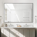 Antok Bathroom Mirror,48"x32" Wall Mirror, Decorative Mirrors Vanity Mirror Aluminum Alloy Frame Contemporary Hanging Mirror for Living Room Bathroom Entryway,Black,Rect Corner