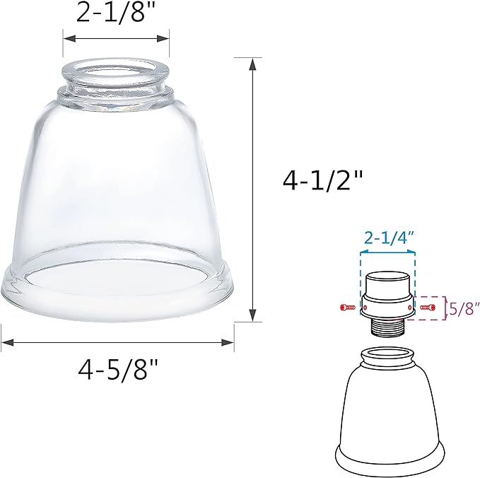 Aspen Creative 23127-4 Contemporary Clear Ceiling Fan Replacement Glass Shade, 2-1/8" Fitter, 4-5/8" Diameter x 4-1/2" Height, Clear, 4 Pack