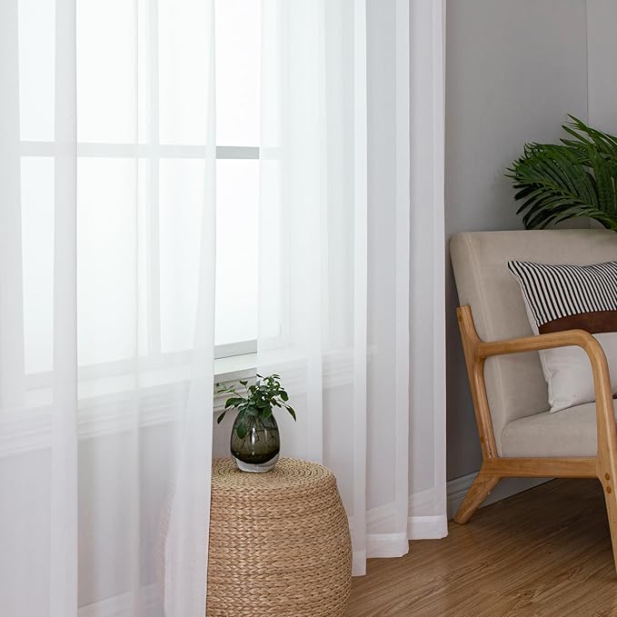 Aiyufeng 2 Pack: Basic White Sheer Curtain Drapes for Living Room 84 Inch Length 2 Panels, Light Filtering Voile Drapes for Bedroom, Patio, Sliding Door, Each 59" W x 84" L, White