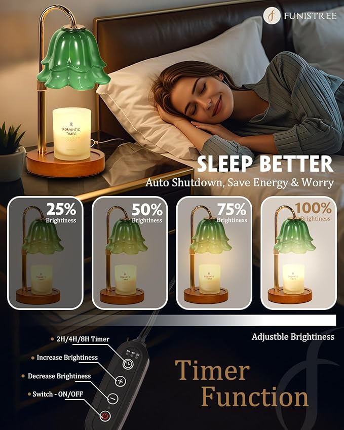 Green Candle Warmer Lamp with Timer & Dimmer, Adjustable Height Birthday Gifts for Women Mom, Flower Candle Lamp Warmer, Wax Warmer with 2 Bulbs, House Warming New House Decorations