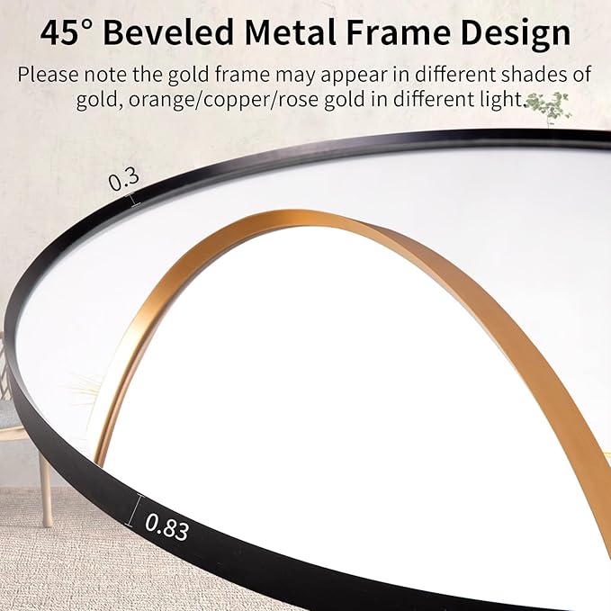 24" Round LED Bathroom Mirror, Wall Mounted Backlit Vanity Mirror with 45° Beveled Frame Lighted Mirror for Bedroom, Fog Free 3-Color Dimmable Lights Memory Function, Black