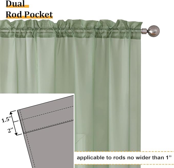 Aiyufeng 2 Pack: Basic Sage Green Sheer Curtain Drapes for Living Room 84 Inch Length 2 Panels, Light Filtering Voile Drapes for Bedroom, Patio, Sliding Door, Each 59" W x 84" L, Sage Green