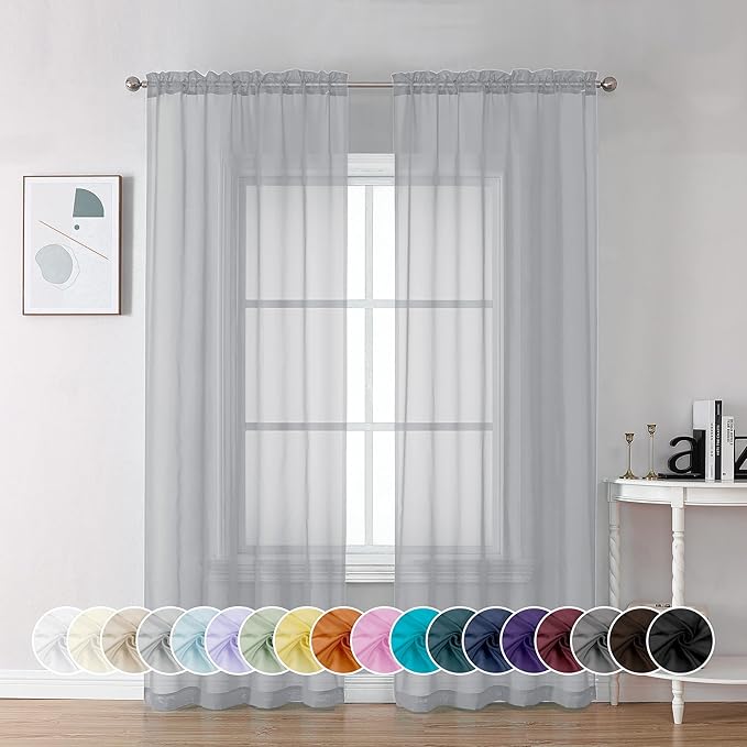 Chyhomenyc Light Grey Sheer Curtains 84 Inch Length 2 Panels, Light Filtering Soft Airy Voile Rod Pocket Sheer Window Drapes for Bedroom Living Room, Each 42Wx84L Inches